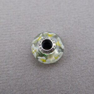 NEW Authentic PANDORA Green WILD FLOWERS Murano Glass CZ Charm